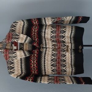 100% Wool Cozy Black and Cream Patterned Cardigan